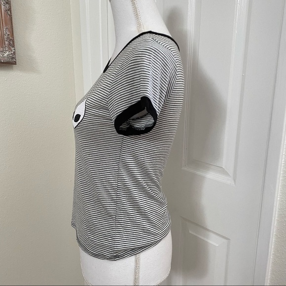 French Pastry Striped Alien Ringer Tee Sz Med Black White - Picture 5 of 7